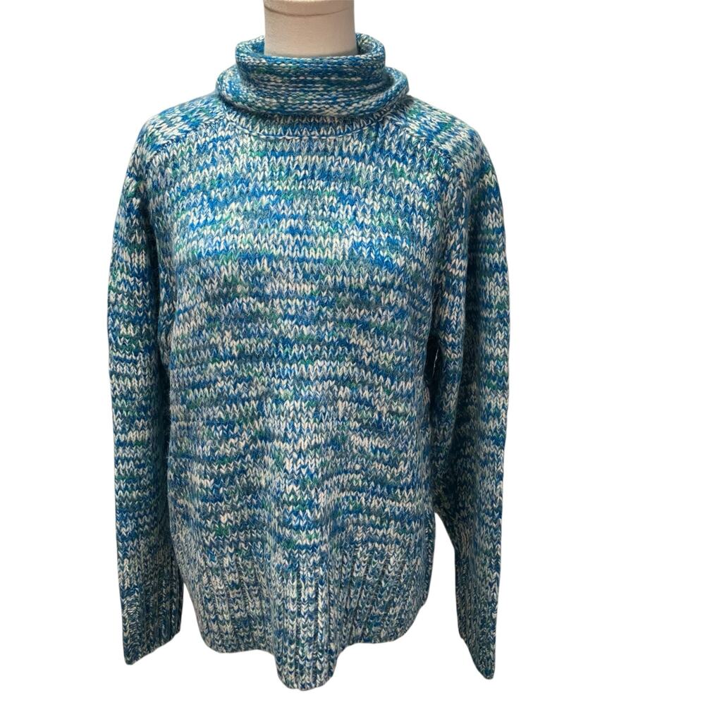 Lou & Grey Findley Space Dye Turlteneck Sweater Blue Marl Womens XS New Relaxed